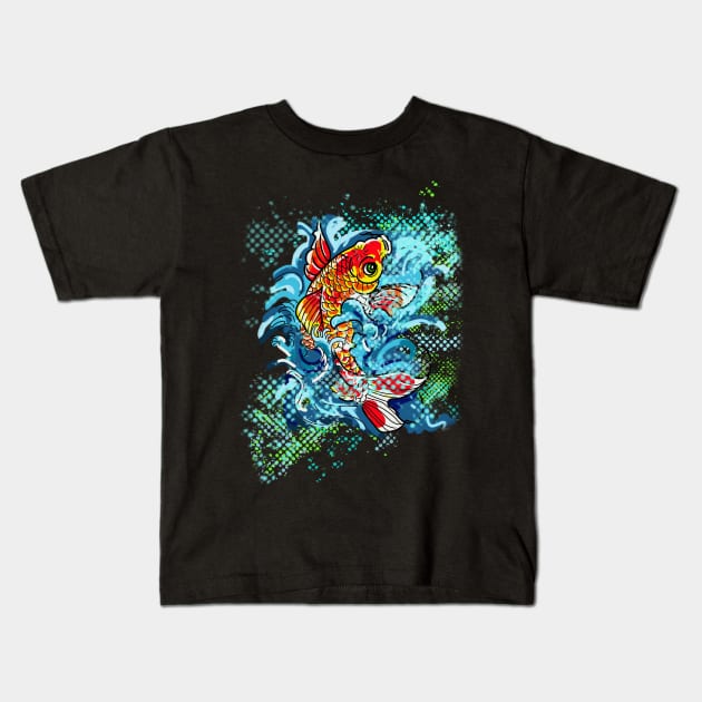 Koi fish in a pond Kids T-Shirt by silentrob668